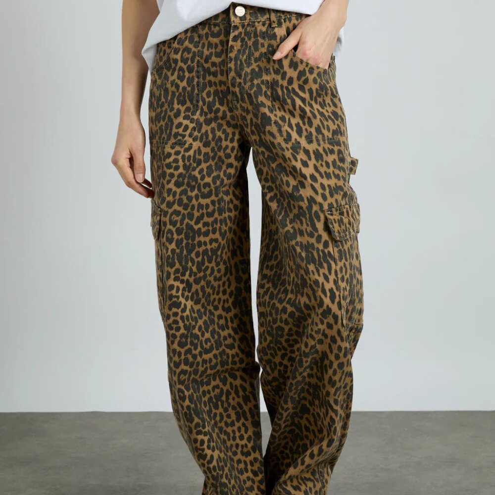 Damson Madder leopard denim cargo jeans UK 16 / US 12